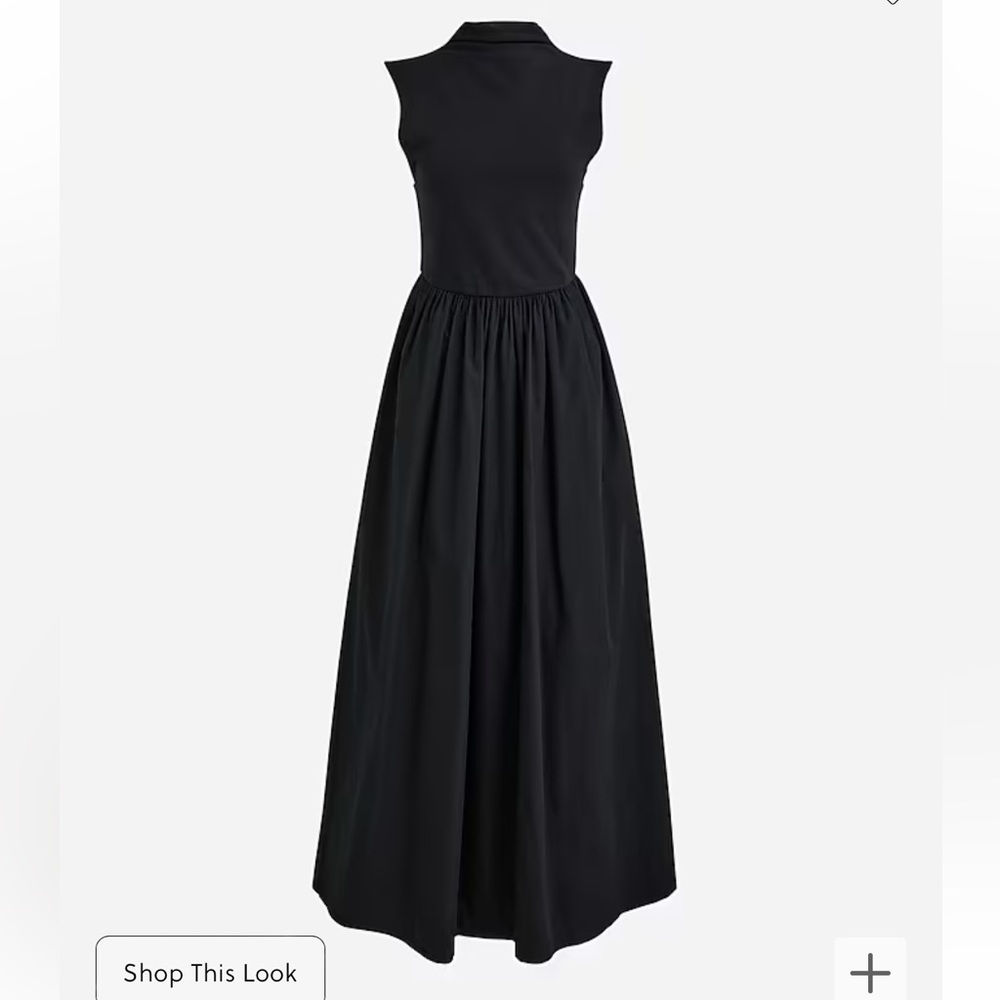 J. Crew Bestseller Mockneck Dress with Poplin Skirt Black Various BY263 - Picture 5 of 13